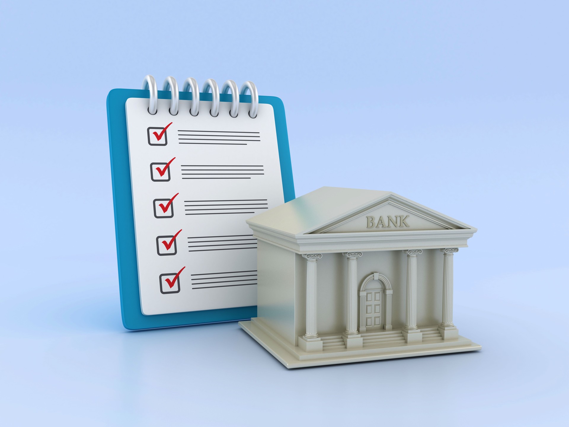 Bank Building with Check List Clipboard